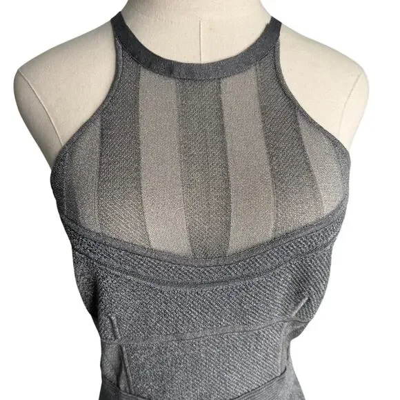 Herve Leger Textured Sheer Bustier Halter Gown Bandage Dress Silver Gray size L - Picture 6 of 15